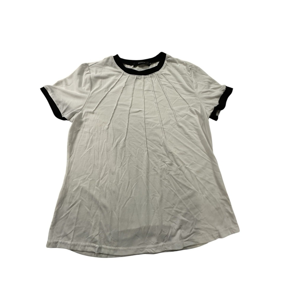 Zesica Shirt Short Sleeve Womens T Shirt Large White‎ With Black Bands Ribbed